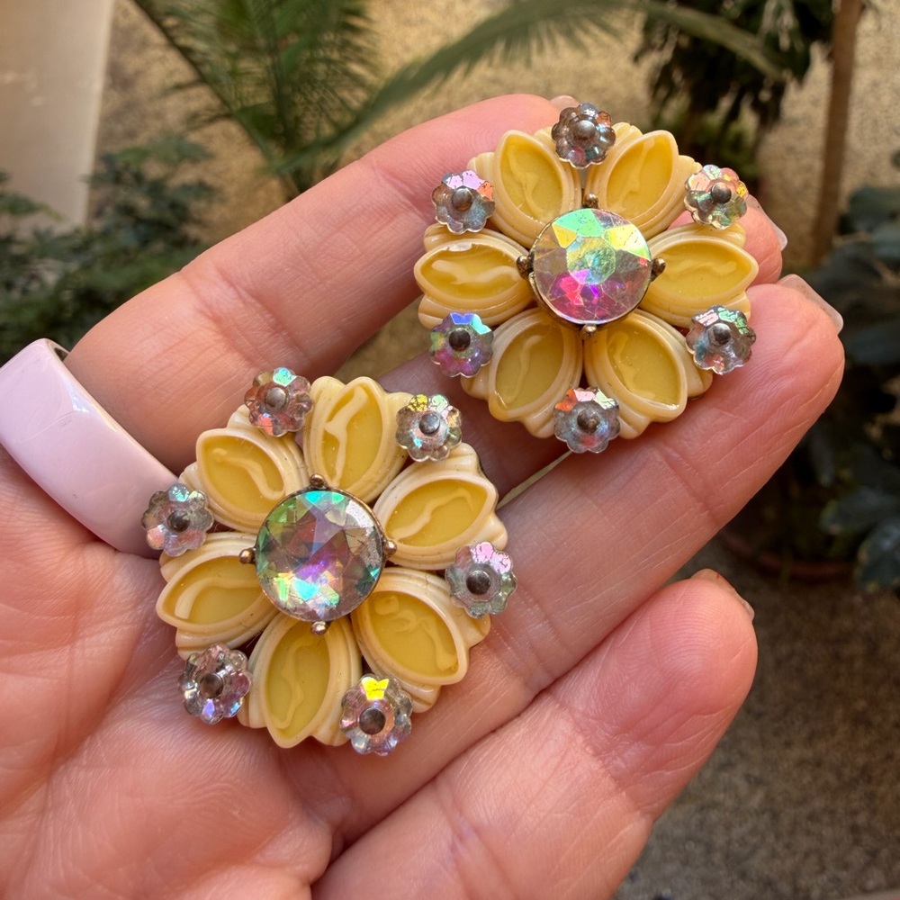 J.Crew Floral Statement Earrings Rhinestone Center